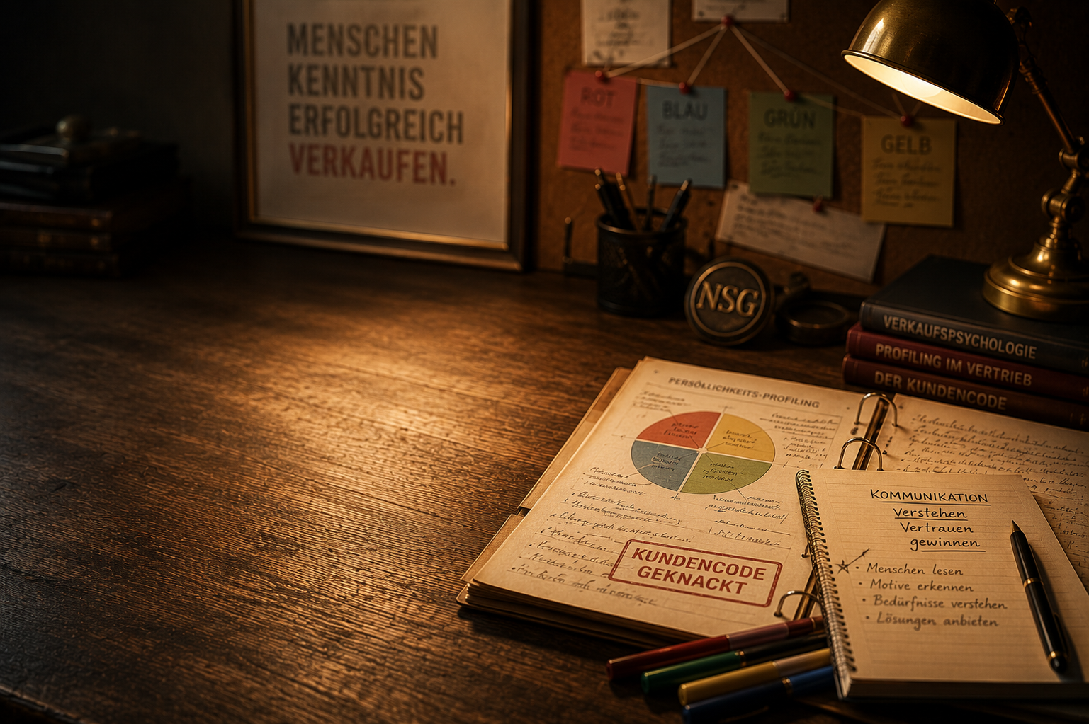 Ermittlungsbüro mit Akten und Schreibtisch
