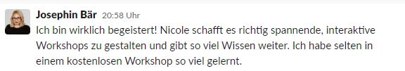 Nachricht von Josephin Bär: selten in einem kostenlosen Workshop so viel gelernt